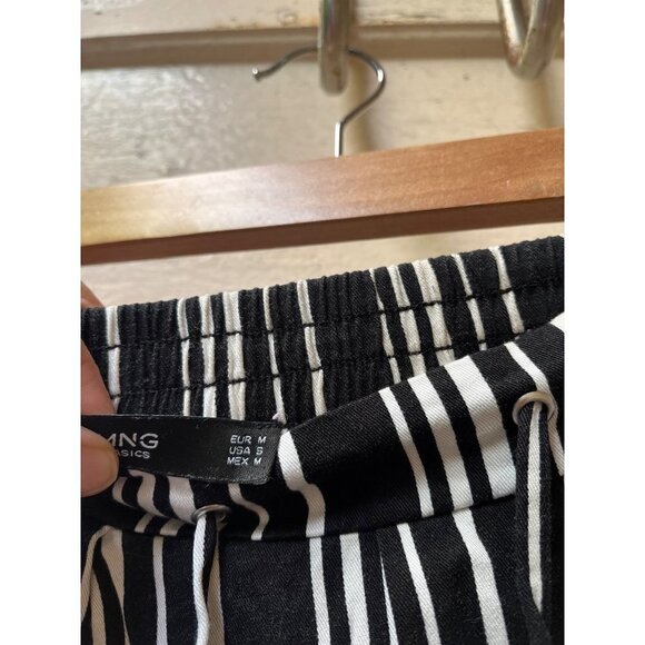 Mango mng basics drawstring elastic black white pinstripe trousers pants S - Picture 4 of 13